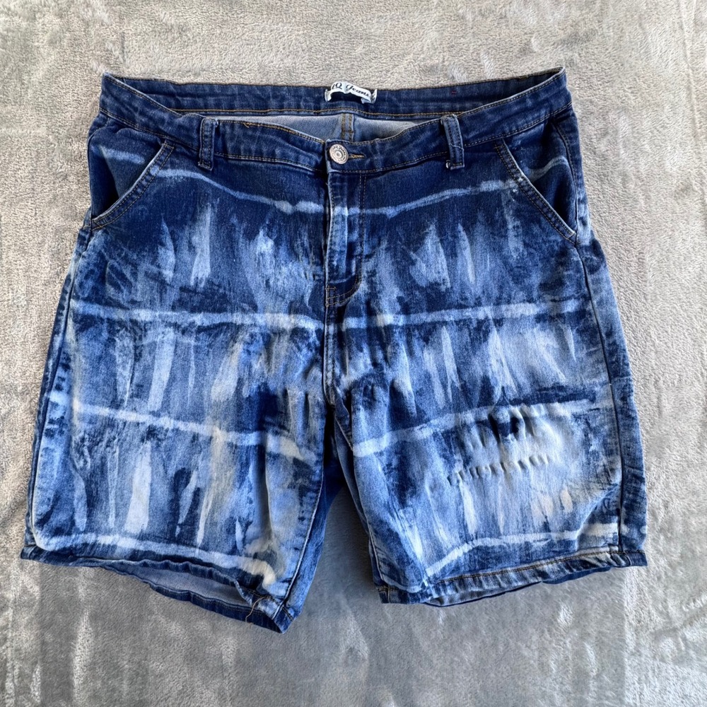 AQ Jeans Womens Plus Size 18 Tie Dye Denim Shorts Blue White Grid Stretch Casual